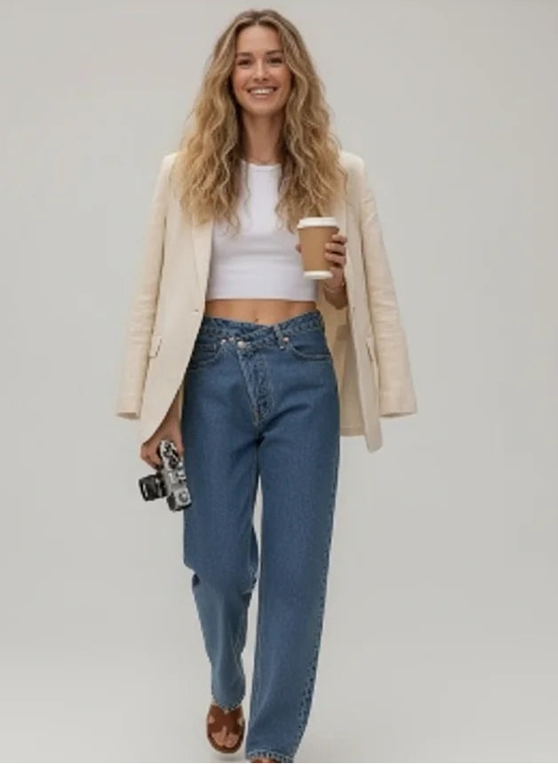 Jean droit taille haute au style élégant pour femme