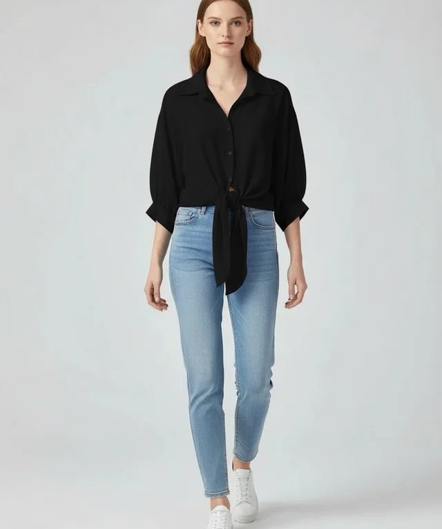 Blouse ample en mousseline pour femme avec lien à la taille