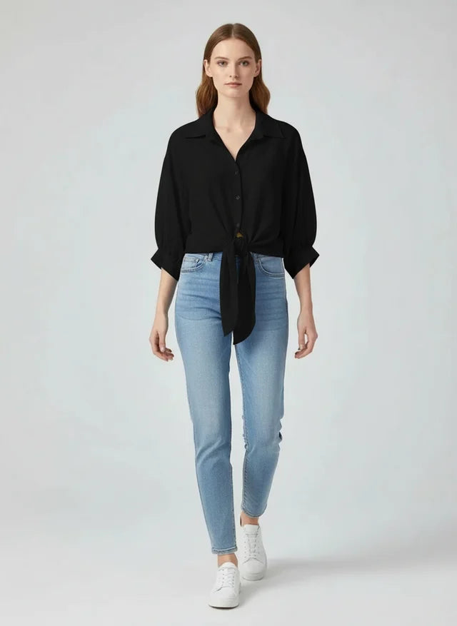 Blouse ample en mousseline pour femme avec lien à la taille