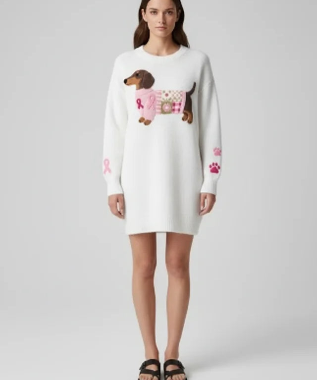 Pull en Tricot Doux avec Motif Teckel en Laine Feutrée