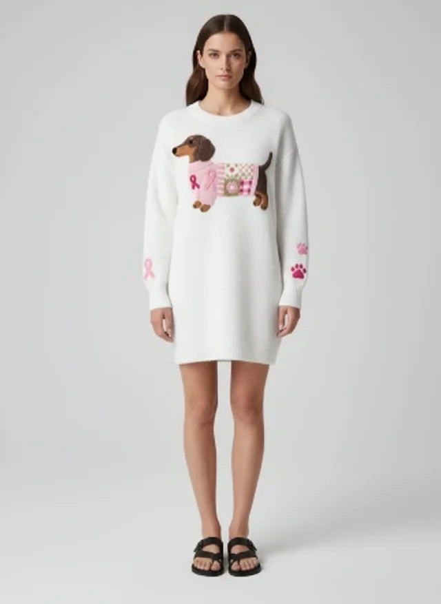 Pull en Tricot Doux avec Motif Teckel en Laine Feutrée