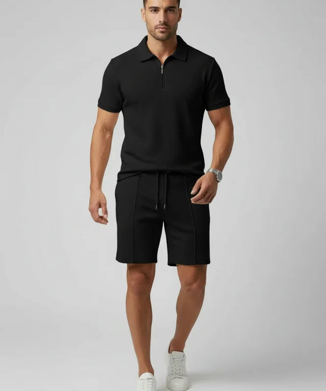 Ensemble Homme Zippé Col Texturé Short Unicolore Élégant