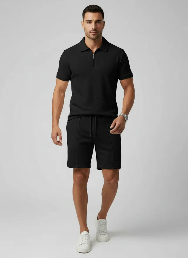 Ensemble Homme Zippé Col Texturé Short Unicolore Élégant