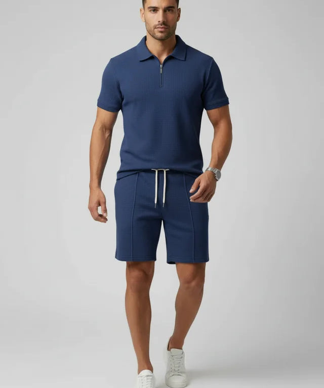 Ensemble Homme Zippé Col Texturé Short Unicolore Élégant