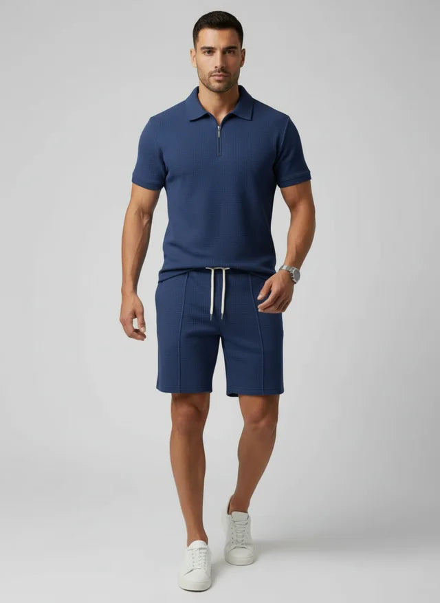Ensemble Homme Zippé Col Texturé Short Unicolore Élégant