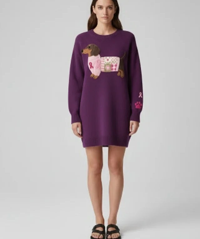 Pull en Tricot Doux avec Motif Teckel en Laine Feutrée
