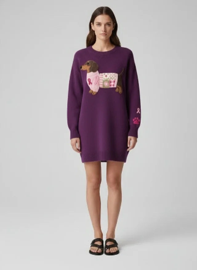 Pull en Tricot Doux avec Motif Teckel en Laine Feutrée