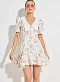 Robe mini à manches bouffantes col V taille haute