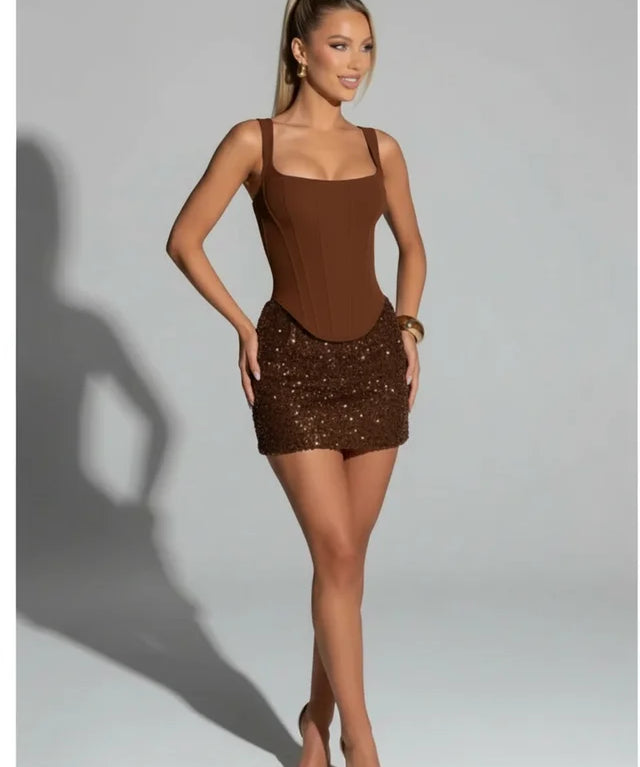 Robe Mini Femme Sequins Chic Dos Nu Coupe Slim Soirée