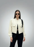 Veste Bomber Vintage Chic à Poches et Manches Longues