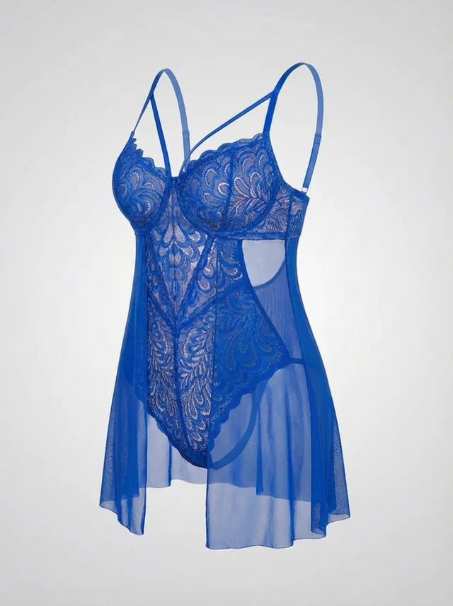 Teddy en Dentelle Élégant avec Superposition en Maille Aérée