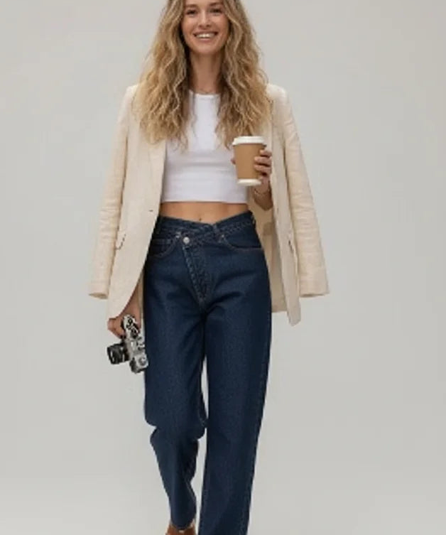 Jean droit taille haute au style élégant pour femme