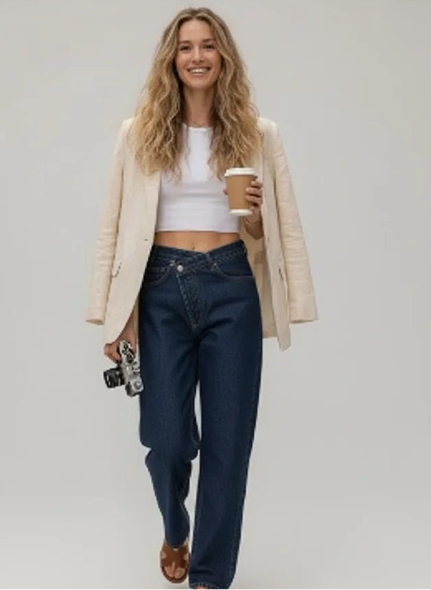 Jean droit taille haute au style élégant pour femme