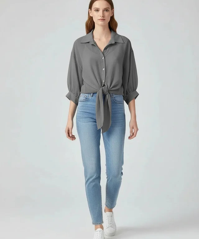 Blouse ample en mousseline pour femme avec lien à la taille