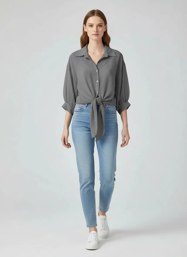 Blouse ample en mousseline pour femme avec lien à la taille
