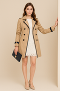 Trench-Coat Féminin à Double Boutonnage & Finitions Contrastées