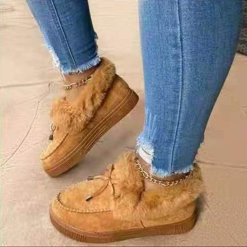Chaussons Féminins Chaleureux avec Doublure en Fourrure et Nœud Élégant