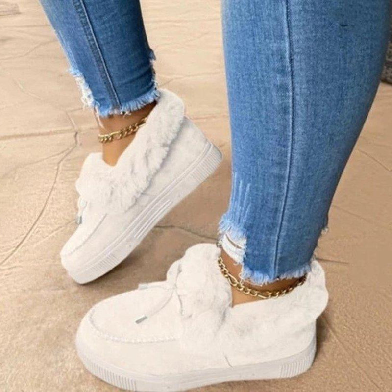 Chaussons Féminins Chaleureux avec Doublure en Fourrure et Nœud Élégant
