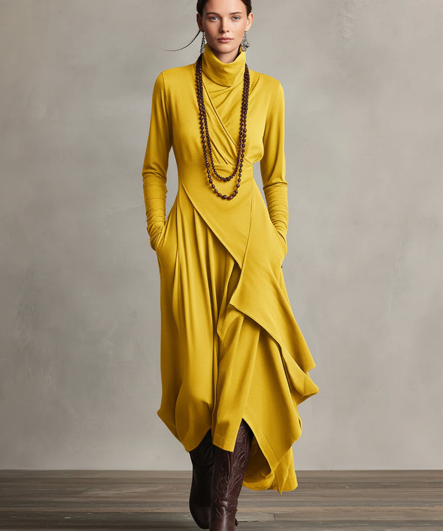 Robe Longue Drapée & Coupe Asymétrique Violette
