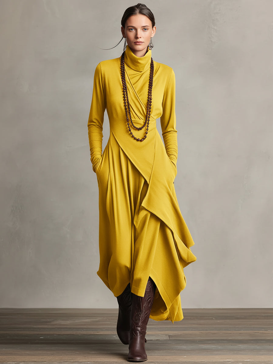 Robe Longue Drapée & Coupe Asymétrique Violette