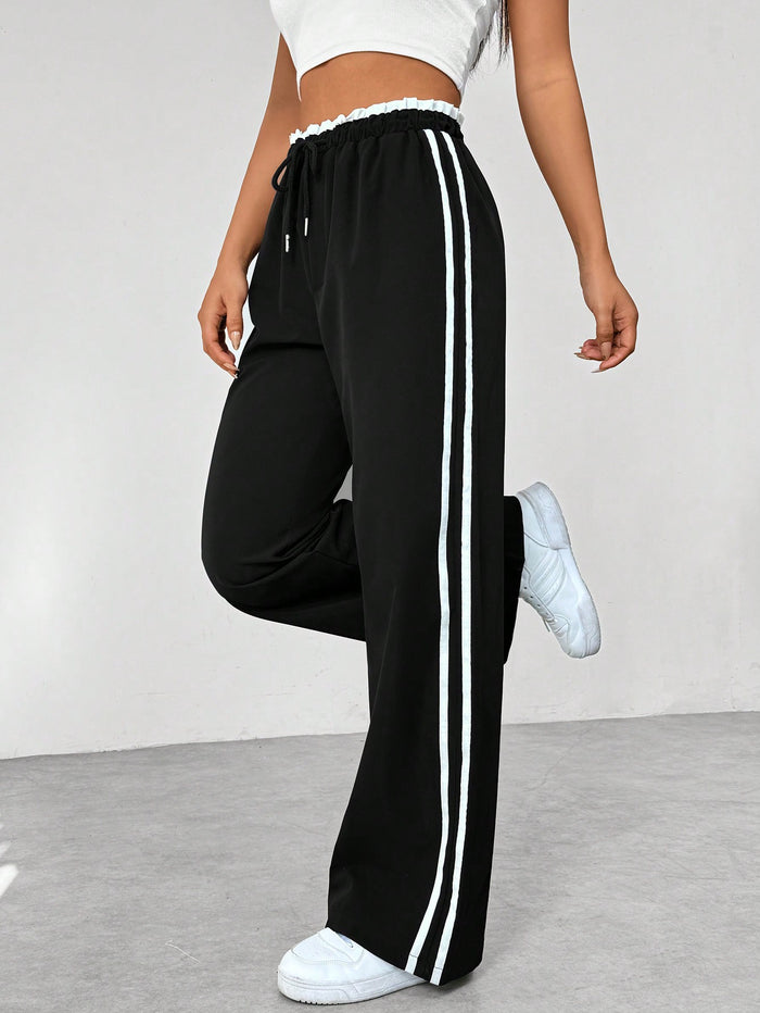Pantalon de Jogging Sportif Taille Haute à Rayures